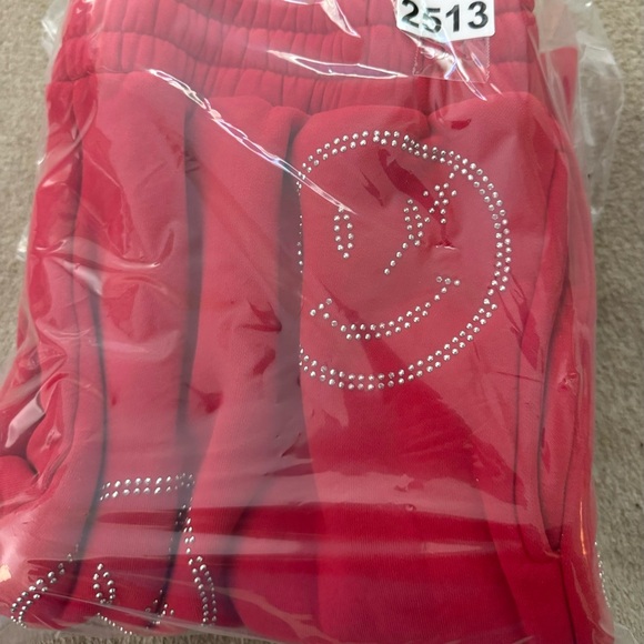 RETROVERT ALL OVER SMILEY FACE IN RHINESTONE RED JOGGERS MEN SIZE LARGE Y2K - Picture 12 of 12
